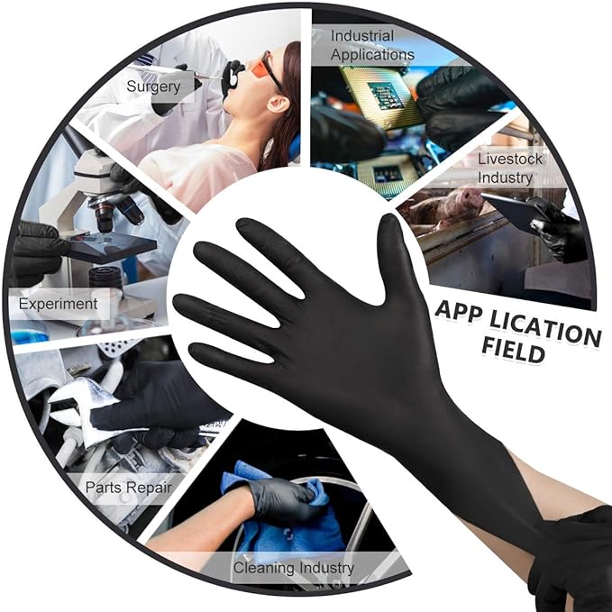 Black Disposable Nitrile Latex & Powder Free 6-Mil Gloves 100 Count, Textured, Mechanic Wearing, Cleaning, Food Black Large