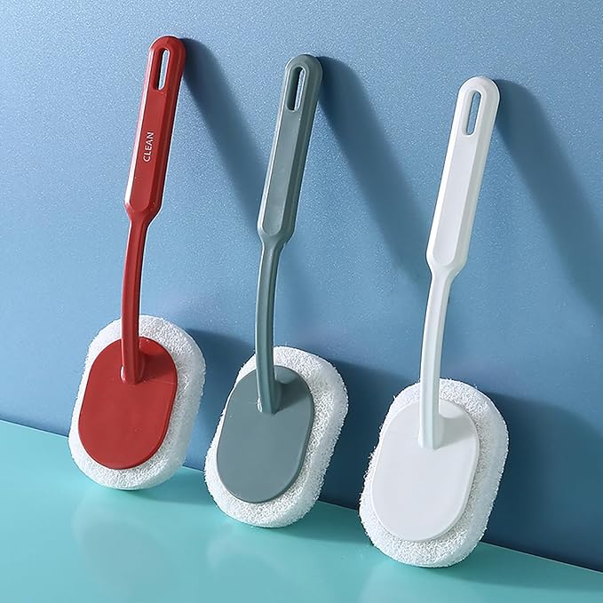 Cleaning Brush with Long Handle Sponge Brush Floor Scrubbers for Tub Tile Cleaning Supplies Scrub Brush for Bathroom Kitchen Apartment Essentials forfor Women Men Housekeeping Bathroom Accessories
