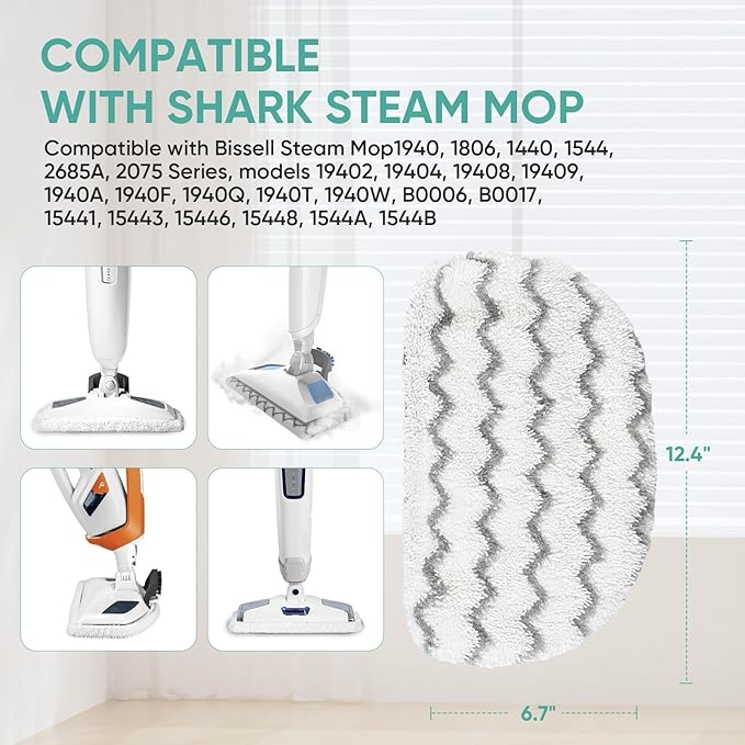 4 Pack 1940 Steam Mop Pads for Bissell PowerFresh Steam Mop 1806 1544 1440 2075A 2685A Series, Model 19402 19404 19408 1940a 1940q 1940t B0006 B0017 Replacement Parts, Microfiber Washable, Reusable