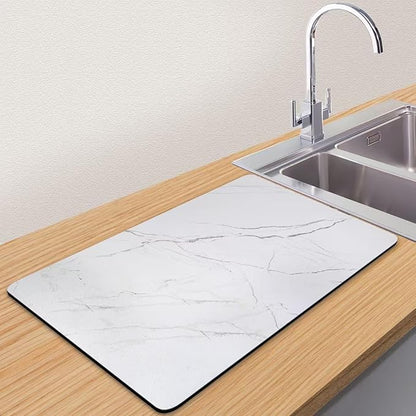 CooRug Marble Pattern Dish Drying Mat, Absorbent Coffee Bar Mat for Kitchen Counter, Non-slip Pad with Rubber Backed, Washable and Easy to Clean 16" x 24" Light Marble
