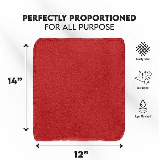 Cotton Shop Towel – Multipurpose Cleaning Cloths (14" x 12" - Pack of 100 - Red) Reusable Shop Rags for Automobiles, Industrial, Restaurants, Garage, and Homes