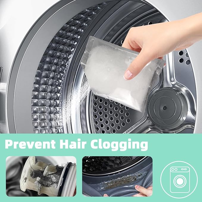 Upgarded Pet Hair Dissolver Pro Washing Machine Cleaner Powder, Deep Cleaning Pet Bedding, Deep Cleaning Washing Machine, 3 Sachets, 405g, Dog Cat Hair | Stain | Odors Remover for Laundry, No More Fur