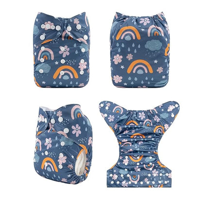 babygoal Reusable Cloth Diapers 6 Pack+6pcs Rayon from Bamboo Inserts+Wet Bag, One Size Adjustable Washable Pocket Nappy Covers for Baby Girls and Boys 6FG38