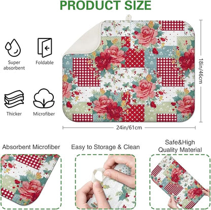 Dish Drying Mat Drainer Pads - Extra Large Microfiber Drying Mats for Dishes Kitchen Counter Super Absorbent Pads for Draining Racks (Red,18"x24" )