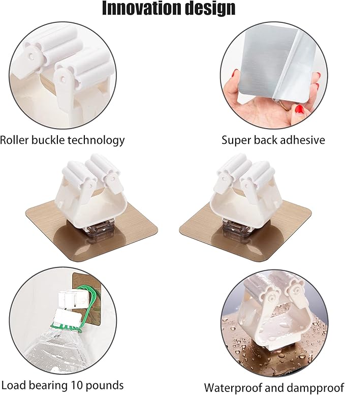 Self-Adhesive Mop Holder,Broom Wall Mounted Rack,Sweeper Gripper Hanger,Cleaning Tools Sticker Hook,Bathroom/Kitchen/Toilet/Garage Gadget,No Drilling and Anti-Slip(4pcs)