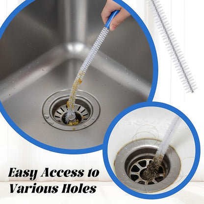 SHENLIU 2pcs Drain Cleaning Brush, Extra Long Sink Drain Clog Brush 23.6inch Snake Drain Hair Removal Tool for Toilet, Kitchen Sink, Bathroom Tub, Shower, Sewer Drain