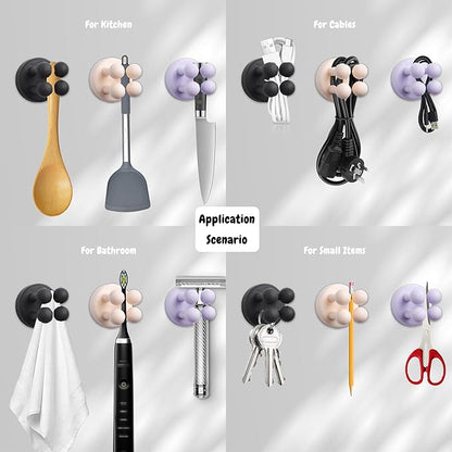 8Pcs Silicone Toothbrush Holders for Bathrooms,Waterproof Self Adhesive Multifunctional Hook for Hanging Towel Key Plug Cable for Bathroom Kitchen Living Room Office Black