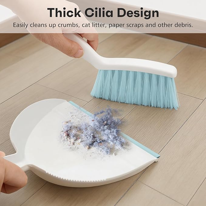 NACENA Handheld Dustpan and Broom Set – Mini Compact Brush Combo for Desktop, Sofa, Car & Kitchen Crumbs Small Cleaning Tool with Stiff Bristles, Blue