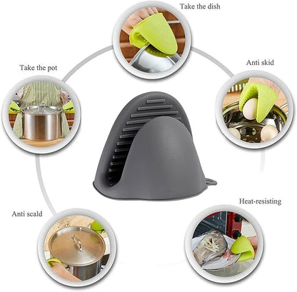 2 Pairs Mini Oven Gloves Silicone Heat Resistant Cooking Pinch Mitts Potholder for Kitchen Cooking & Baking (Black and Grey)
