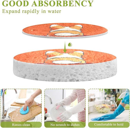 Corgi Dog Kitchen Scrub Sponges, Pop-up Kitchen Cleaning Sponges Reusable Dish Washing Sponges for Bathroom Household Cleaning 3 Pack - Non Scratch Scrubber