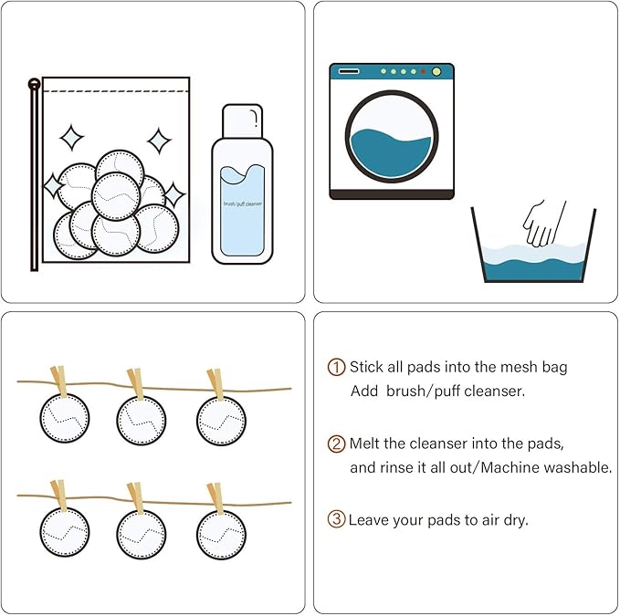Teamoy 16 Pcs Reusable Makeup Remover Pads with Laundry and Storage Bag, Organic Rounds for Face, Super Soft and Absorption Wash Cloth Pads, Bear