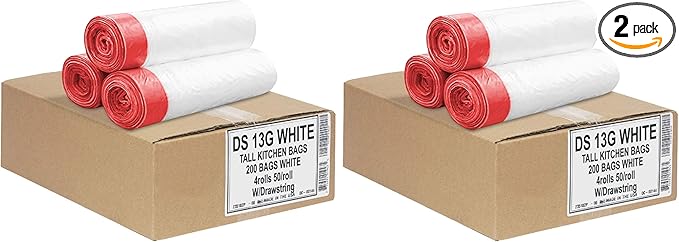Aluf Plastics Tall Kitchen 13 Gallon Drawstring Trash Bags 0.9 MIL - (Bulk) - 24" x 27" - Wholesale,Commercial Garbage Bags,200 Count (Pack of 2)