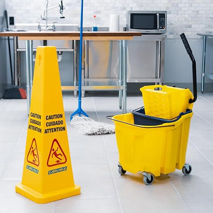 Carlisle FoodService Products Omnifit Mop Bucket with Side Press Wringer and Soiled Water Insert for Floor Cleaning, Kitchens, Restaurants, And Janitorial Use, Polypropylene (Pp), 35 Quarts, Yellow