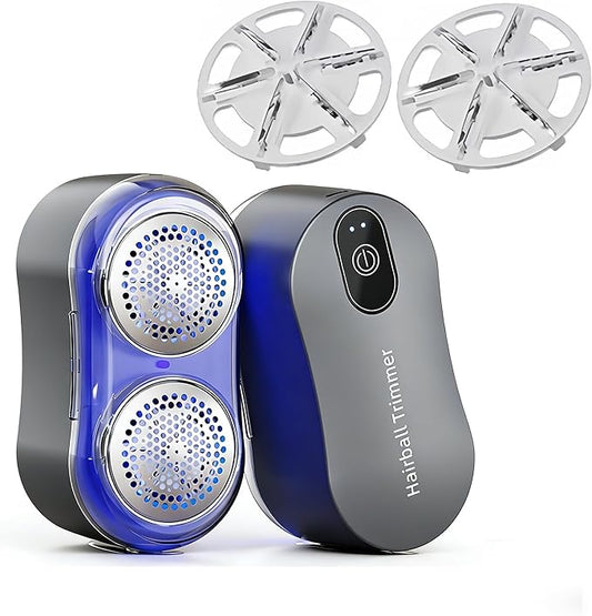 Dual-Head Fabric Shaver - Electric Lint Remover & Defuzzer, Type-C Rechargeable, 6 Steel Blades, Remove Clothes Fuzz, Lint Balls, Pills