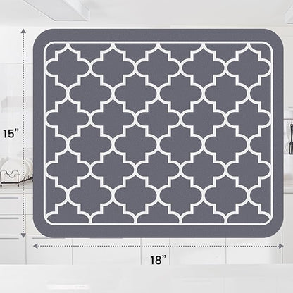 WISELIFE Dish Drying Mat Super Absorbent Drying Mat Large Dish Drying Mats for Kitchen Counter Easy Clean Dish Mat Kitchen Drying Mat15"x 18" Stylish Grey