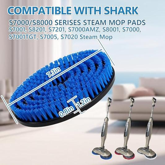 4 Pack S7001 Upgraded Steam Mop Replacement Brush Pads, Compatible with Shark S8201/S8001/S7201/S7000 Series Steam and Scrub Mop, Nylon Bristle for Polishing Hard Floors (2 Blue, 2 Gray)