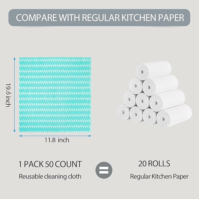 Disposable Dish Cloths,Multi use Reusable Cleaning Cloth,Machine Washable J Cloth,Heavy Duty Handy Cleaning Wipes 11.8" X 19.6" (Green 50 Count)