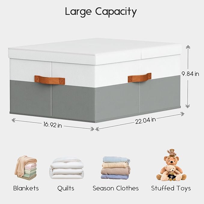 Extra Large Storage Bins - 2 Pack Closet Storage Boxes with Double-Open Lid & Divider Board, Stackable Colthes Storage Organizer, Fabric Basket with Label Tag for Home, Laundry