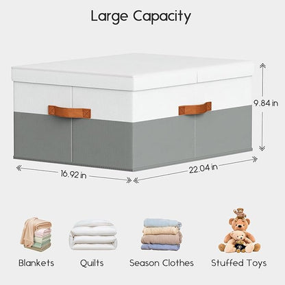 Extra Large Storage Bins - 3 Pack Closet Storage Boxes with Double-Open Lid & Divider Board, Stackable Colthes Storage Organizer, Fabric Basket with Label Tag for Home, Laundry
