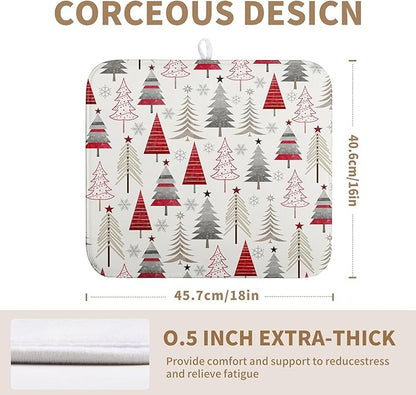 Christmas Dish Drying Mats for Kitchen Counter Xmas Tree Drying Mat Winter Holiday Dishes Drying Pad Microfiber Absorbent Dish Draining Mat Washable Dish Drainer Rack Mat 16x18 Inch