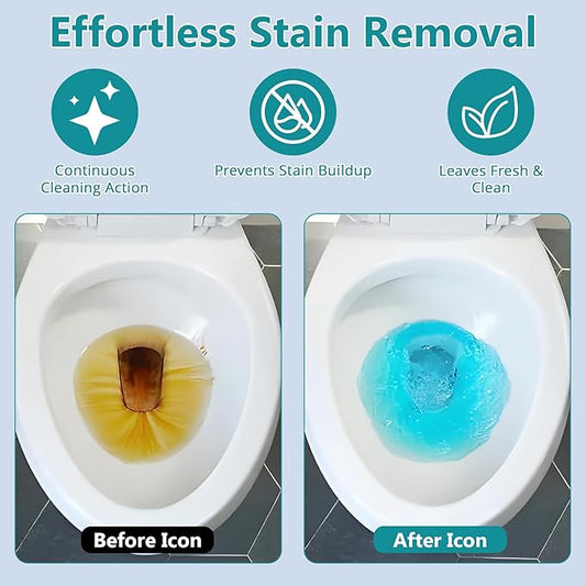 Automatic toilet bowl cleaner, odor removal Stain removal Makes toilet bowls look new with a light, fresh scent