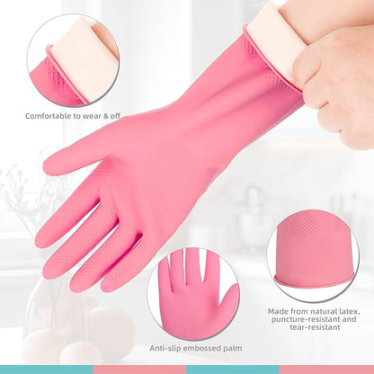 Rubber Cleaning Gloves for Dishwashing-5 Pairs Colorful Reusable Household Cleaning Glove for Washing Dishes and Kitchen Cleaning Non-Slip Grip Dish Gloves for Women Men (Large)