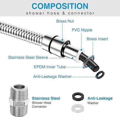 Dreyoo 1 Pack 39 Inch Shower Hose with Shower Extension Connector, Extra Long Handheld Head Hose with Brass Insert and Nut, 1/2 to 1/2 Extender, Stainless Steel