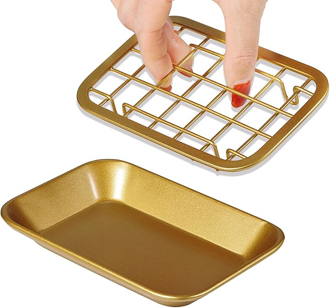 SheeChung Kitchen and Bathroom Soap Dish Tray - Metal Soap Dish Tray with Drainage Grid and Holder for Kitchen Sink Countertops to Store Soap, Sponges, Scrubbers - Rust Resistant (Gold)