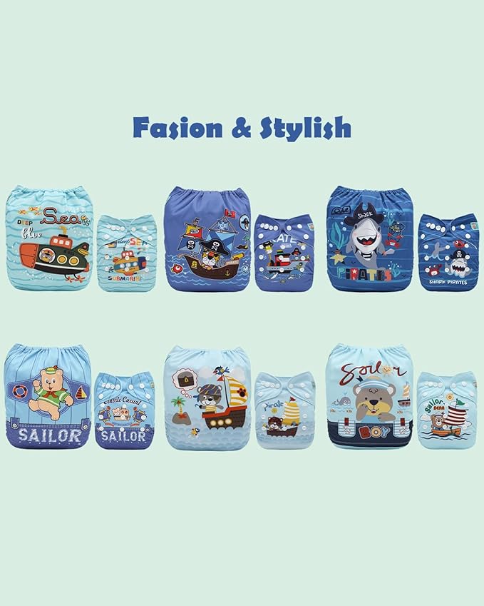ALVABABY Baby Cloth Diapers 6 Pack with 12 Inserts Cloth Diaper Covers Adjustable Washable Reusable for Baby Girls and Boys