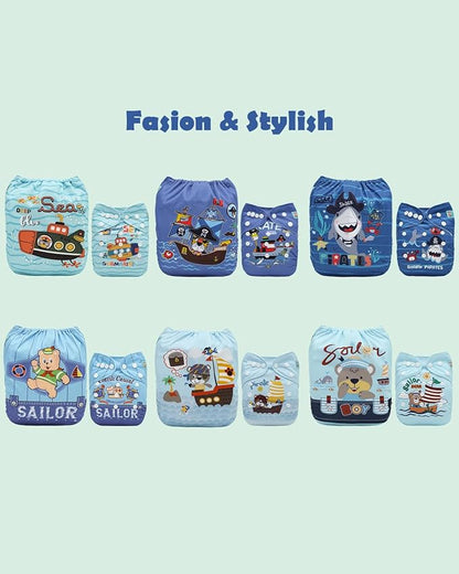 ALVABABY Baby Cloth Diapers 6 Pack with 12 Inserts Cloth Diaper Covers Adjustable Washable Reusable for Baby Girls and Boys