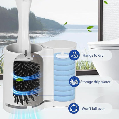 Electric Toilet Brush Scrubber and Holder Set,Electric Toilet Bowl Cleaning Kit with 8 Disposable Refill Heads,Hard Nylon Brush and Soft Silicone Brush