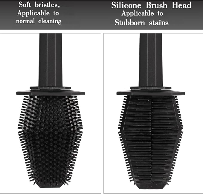Silicone Toilet Brush and Holder Bendable Efficient Cleaning Wall Mounted Toilet Bowl Brush with Long Handle Brush Head and Silicone Bristles No Rusty Handles Problem