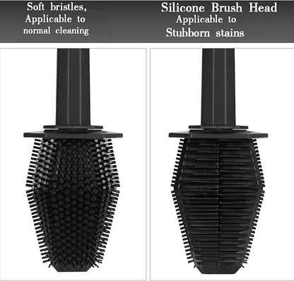 Silicone Toilet Brush and Holder Bendable Efficient Cleaning Wall Mounted Toilet Bowl Brush with Long Handle Brush Head and Silicone Bristles No Rusty Handles Problem