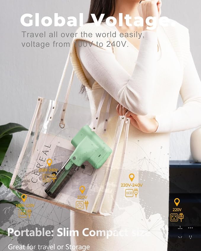 G10 Pro Steamer for Clothes, Global Voltage Adaptation Handheld Garment Steamer, Dual Steam Modes,1200W Mini Steam Iron for Travel and Home (100-240V Green)