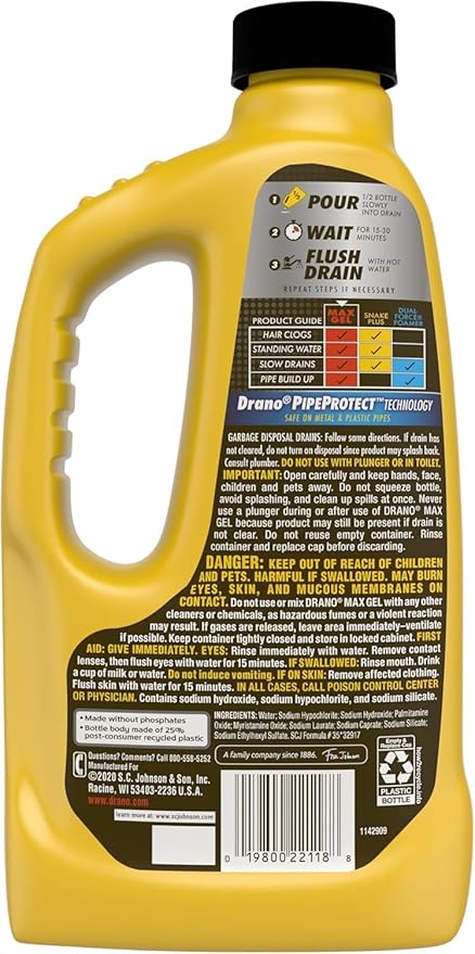 Drano Max Gel Drain Clog Remover and Cleaner for Shower or Sink Drains, Unclogs and Removes Hair, Soap Scum, Blockages, Commercial Line, 42 oz