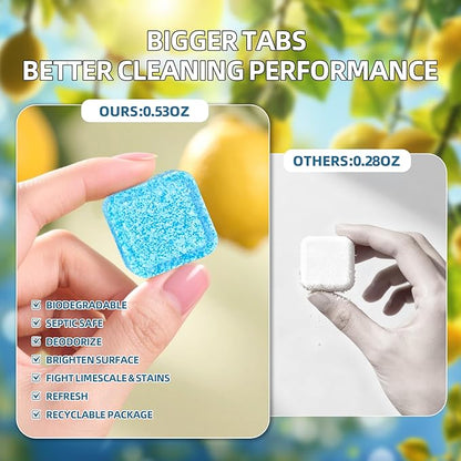 Toilet Bowl Cleaner Tablets 30 Big Pack Fast Dissolve Plastic-free Powerful Clean Septic Safe Deodorize Remove Rust & Stains Bathroom Cleaner Lemon Scent