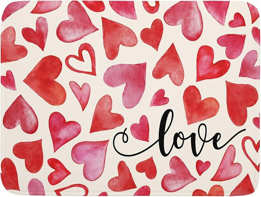 Valentine's Day Dish Drying Mat 18 x 24 Inch Heart Shaped Dish Drying Pad Absorbent Microfiber Mats for Red and Pink Dish Rack Pad for Kitchen Counter Coffee Bar Decor