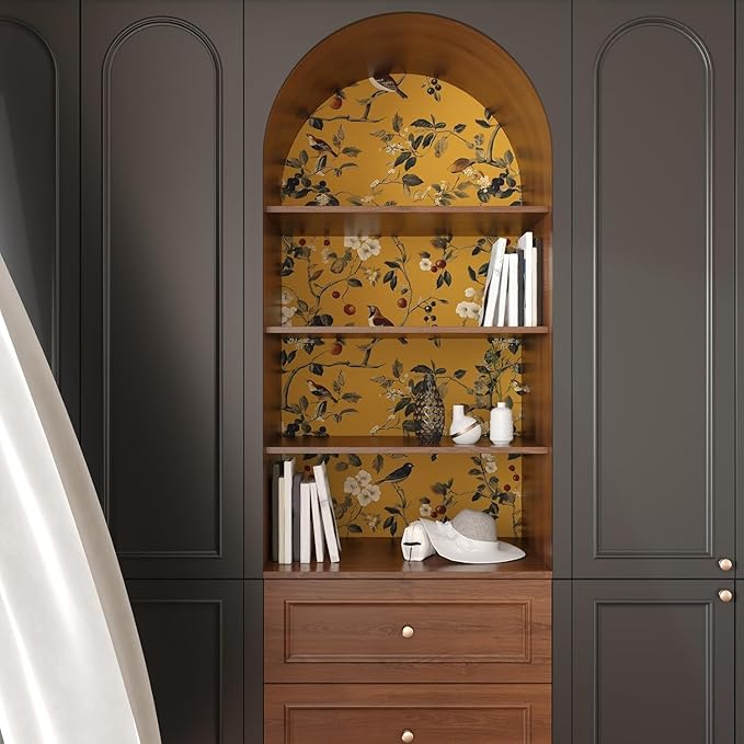 Laatse Vintage Bird Wallpaper 17.5"x118" Yellow Chinoiserie Floral Wallpaper Peel and Stick Removable Waterproof Self Adhesive Boho Wall Paper Floral Contact Paper for Bedroom Walls Cabinet Locker