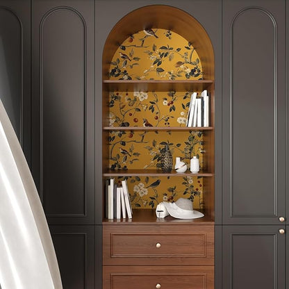 Laatse Vintage Bird Wallpaper 17.5"x118" Yellow Chinoiserie Floral Wallpaper Peel and Stick Removable Waterproof Self Adhesive Boho Wall Paper Floral Contact Paper for Bedroom Walls Cabinet Locker