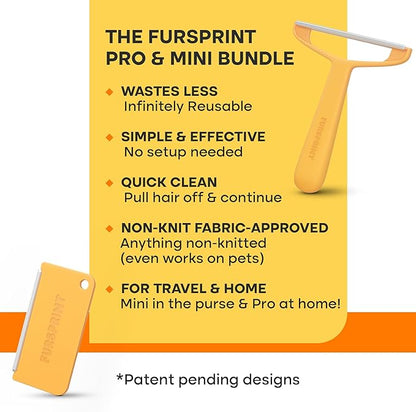 Pro & Mini Tool Bundle: Reusable & Pocketable Cat & Dog Hair Remover with Dual-Sided Multi-Fabric, Perfect for Furniture & Car Detailing - Value Brand by Uproot Cleaner Pro Pet Hair Remover