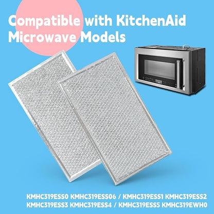 2Pcs Microwave Grease Filters Compatible with KitchenAid KMHC319ESS0 KMHC319ESS06 KMHC319ESS1 KMHC319ESS2 KMHC319ESS3 KMHC319ESS4 KMHC319ESS5 KMHC319EWH0 Microwave Oven Replacement Filter
