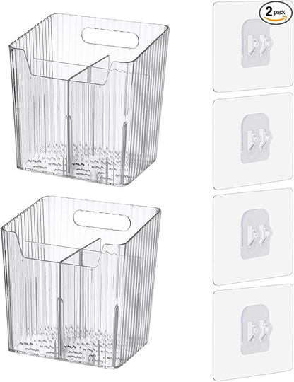 Set Of 2 Storage Organizer Bins Wall Mounted Shower Caddy, Bathroom shelves Stackable Clear Plastic Toothbrush Holder Adhesive Hanging Bin for Bathroom, Kitchen, Cabinet, Shower BPA Free Small (Clear)