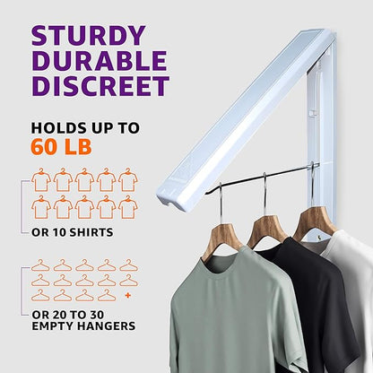 InstaHanger Clothes Drying Rack - Wall Mounted Laundry Drying Rack for Small Spaces - Wall-Mounted Clothes Racks Holds Up to 60 lbs - Space Saving Collapsible Laundry Hanger for Storage - Pack of 2