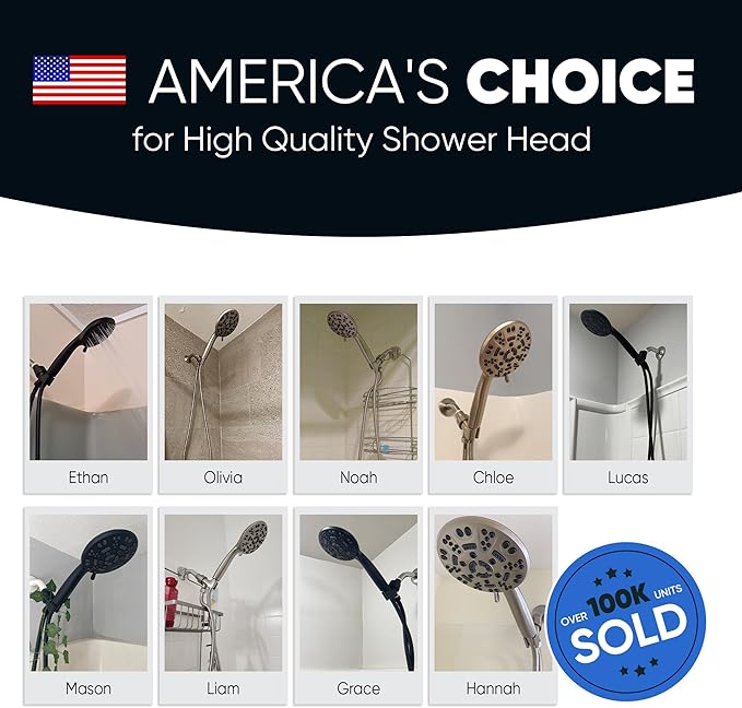 Cobbe 8-Setting Handheld Shower Head with High Pressure Shower Heads - Bathroom Showerhead Set - Detachable Showerhead with 5ft Stainless Steel Hose and Brass Swivel Bracket (Matte Black)