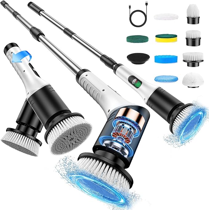 Weytoll Electric Cleaning Brush Kit Multifunctional Handheld Cordless Scrubber for Kitchen Bathroom Digital Display