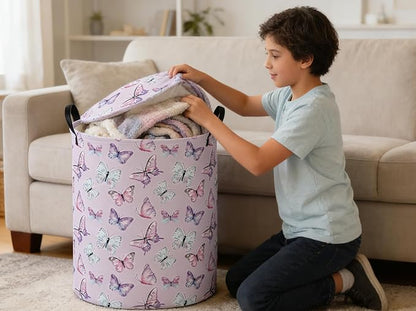 Kids Laundry Basket Animal Hamper for Nursery Butterfly Hamper Cute Kids Storage Bin Organizer Room Decor for Home(Butterfly)