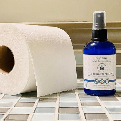 PRISTINE Toilet Paper Spray, As Seen on Shark Tank, Flushable Wipe Alternative, Personal Cleansing Bathroom Spray for Regular Toilet Tissue, Bidet Alternative, Made in USA, Cooling Peppermint, 4oz