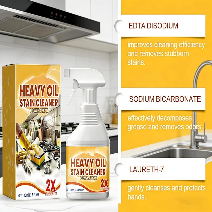 Kitchen Heavy Oil Cleaner Spray, 100ML All Purpose Kitchens Heavy Oil Cleaning Agent, Grease Remover, Heavy Duty Degreaser Clean Spray for Stove,Oven,Ovens and Appliances (1pcs)