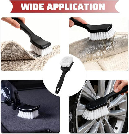 Car Carpet Cleaning Brush, Stiff Bristles Vehicle Wheel Hub Rims Wash Brush with Short Handle, Automotive Detailing Tire Cleaner, Universal for SUV Automobile Truck (White)