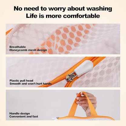 Kimmama Laundry Mesh Wash Bags, Lingerie Bags for Washing Delicates, Mesh Laundry Bags for Washing Machine, White Net, Orange Zipper, 1L & 2M